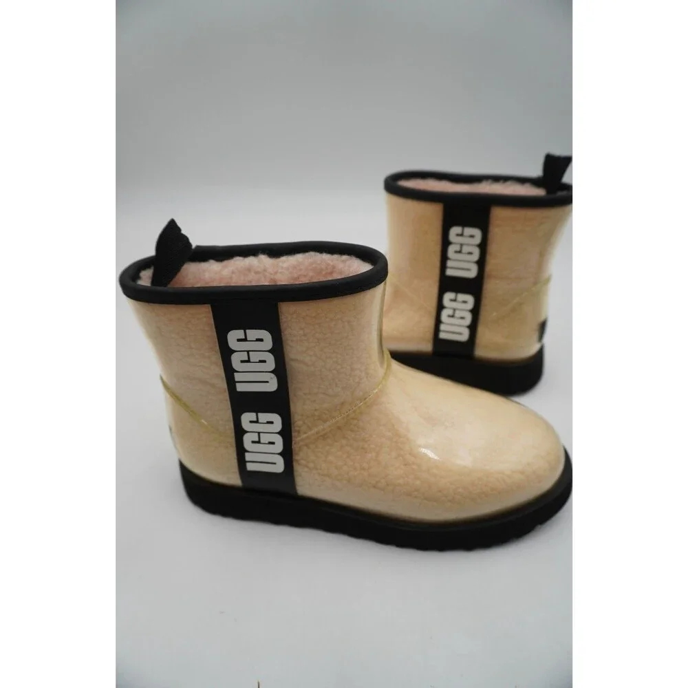UGG CLASSIC CLEAR MINI NATURAL/BLACK WATERPROOF BOOT US 8/ EU 39 /UK 6 Shearling